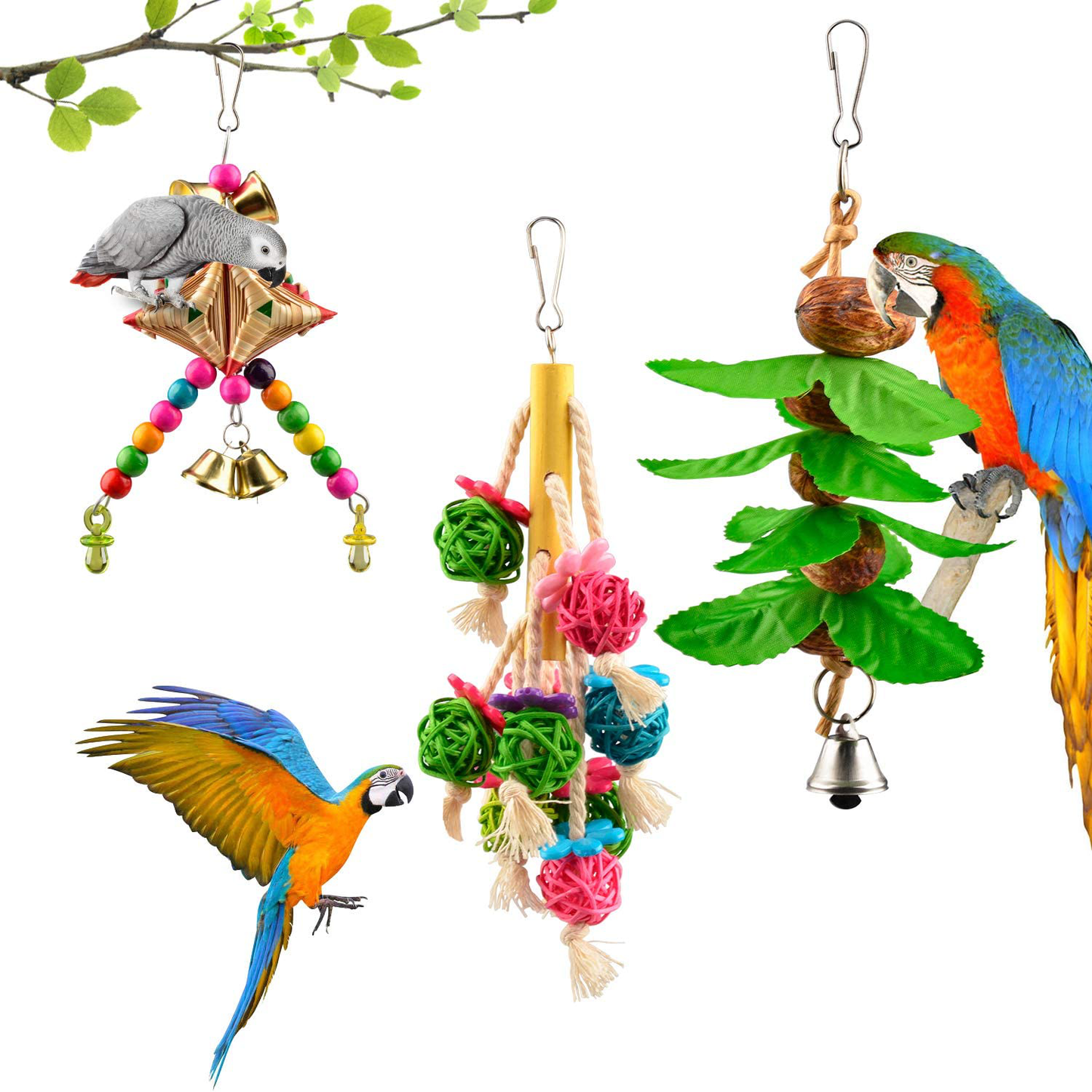 AOPMET Bird Swing Toys 6Pcs, Parrot Swing Chewing Toys Hanging Perches with Bells, Pet Bird Swing Chewing Toys for Parakeets Cockatiels, Conures, Parrots, Love Birds Animals & Pet Supplies > Pet Supplies > Bird Supplies > Bird Toys AOPMET   