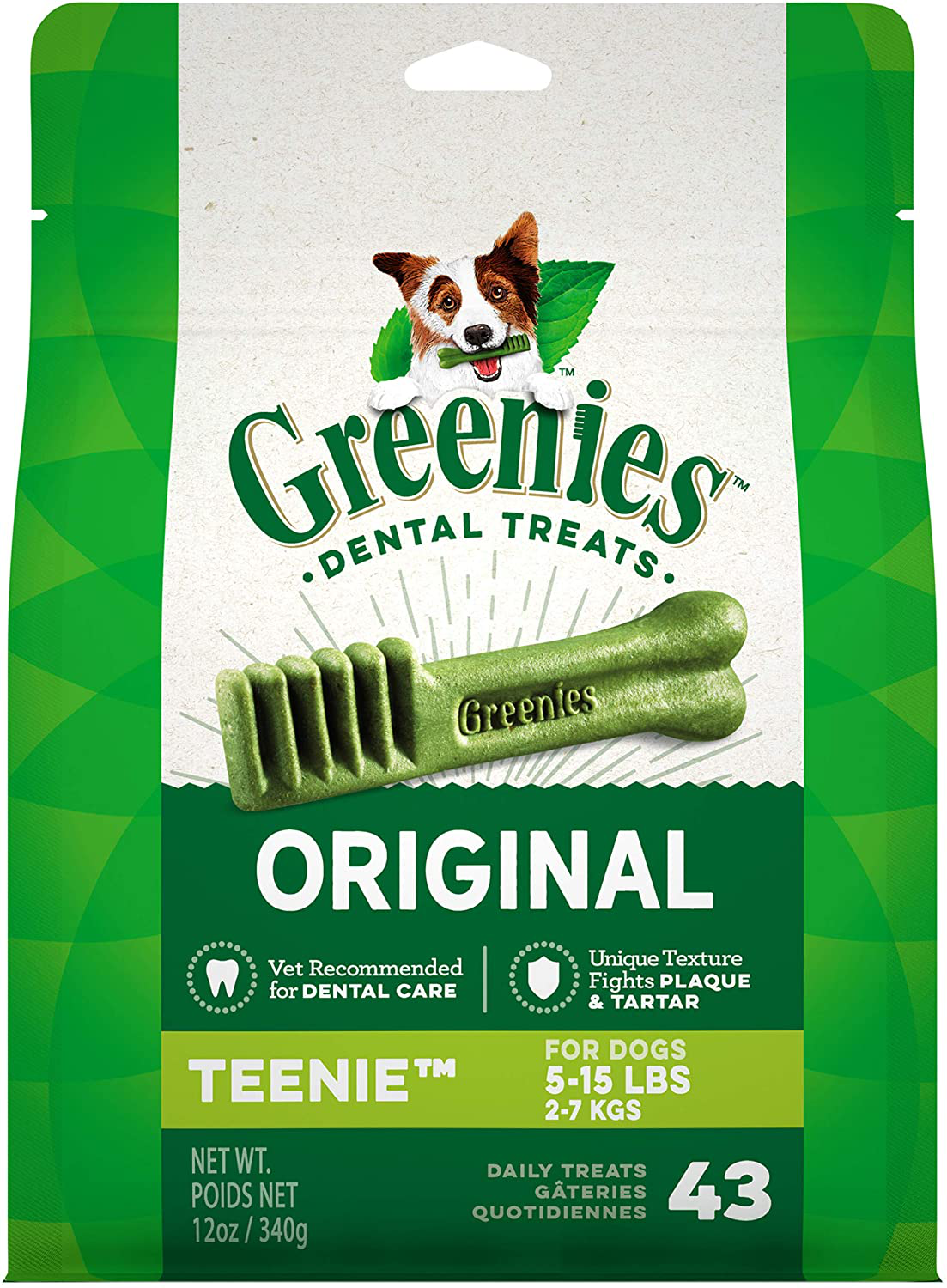 Greenies Original Teenie Natural Dental Dog Treats (5-15 Lb. Dogs) Animals & Pet Supplies > Pet Supplies > Dog Supplies > Dog Treats Greenies 43 Treats  
