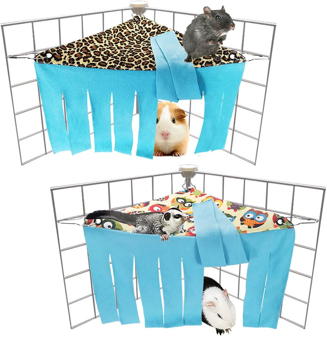 LEFTSTARER 2 Pcs Guinea Pigs Rats Corner Hideout Hidey Curtain Hideouts Cage Accessories Hidden Habitat Tent Toys for Ferrets Chinchillas Sugar Glider Bunny Pet Animals Animals & Pet Supplies > Pet Supplies > Small Animal Supplies > Small Animal Habitat Accessories LEFTSTARER Owl+Leopard Print  