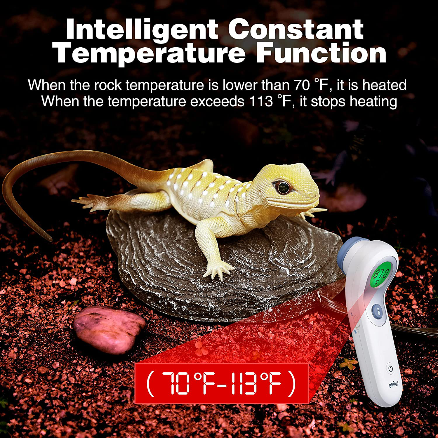 Reptile Heating Rock, Heatwave Rock Intelligent Temperature Control Terrarium Heater 12W for Hermit Crab Terrarium Small Animals Bearded Dragon Turtles Snakes Lizards Gecko Crab and Other Reptile Animals & Pet Supplies > Pet Supplies > Reptile & Amphibian Supplies > Reptile & Amphibian Substrates Fiada   