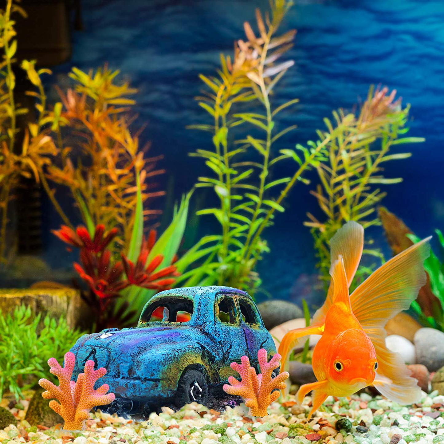 GSD Wreck Car Fish Tank Decor Aquarium Resin Ornaments Accessories for Betta Fish Tank Landscape Decorations, Wreck Car X 1Pc, Colorful Coral Ornaments X 2Pcs Animals & Pet Supplies > Pet Supplies > Fish Supplies > Aquarium Decor EGNOVA   