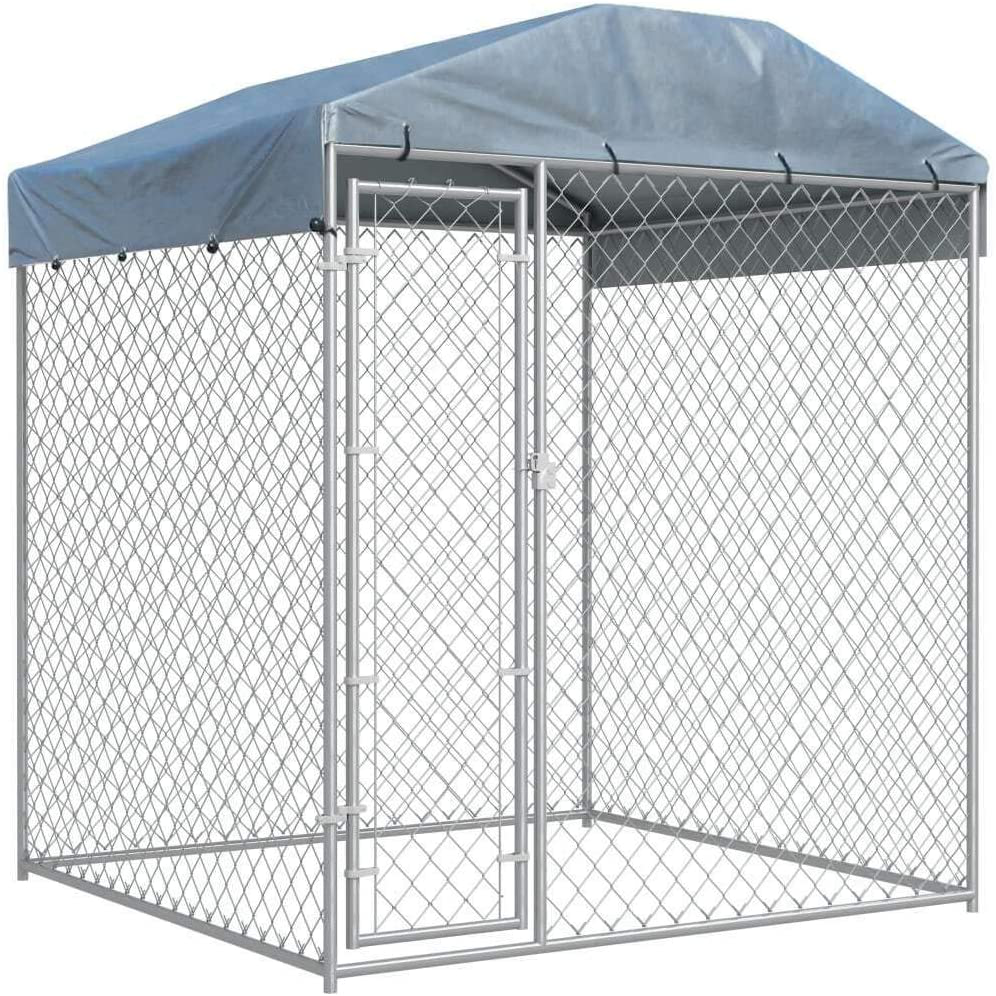 Vidaxl Outdoor Dog Kennel with Canopy Top Dog Pet House Playpen with Cover Shelter Animal Dog Supply Large Dog Cage Metal Weather-Resistant 88.6" Animals & Pet Supplies > Pet Supplies > Dog Supplies > Dog Houses vidaXL   