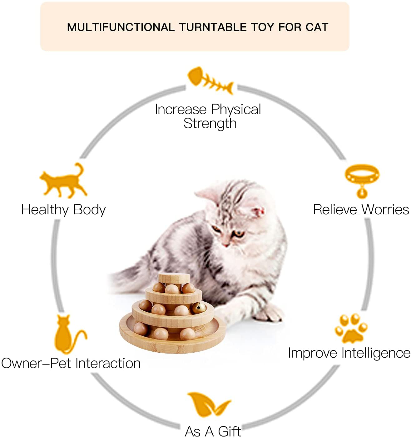 Cat Supplies Funny Roller Cat Balls Bamboo/ Wooden Cat Toys -Three Layer Track Balls Turntable for Kitty Cat Gifts for Your Cats Animals & Pet Supplies > Pet Supplies > Cat Supplies > Cat Toys Smyidel   