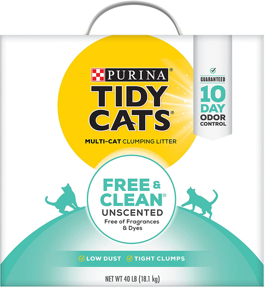 Purina Tidy Cats Clumping Cat Litter; Free & Clean Unscented Multi Cat Litter - 40 Lb. Box