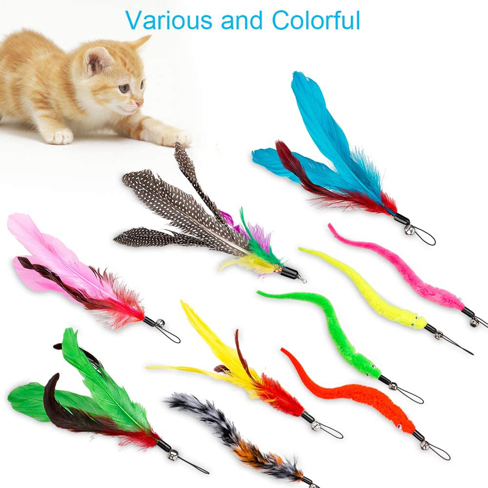 JIARON Cat Feather Toy, 2PCS Retractable Cat Wand Toys and 10PCS Replacement Teaser with Bell Refills, Interactive Catcher Teaser and Funny Exercise for Kitten or Cats.