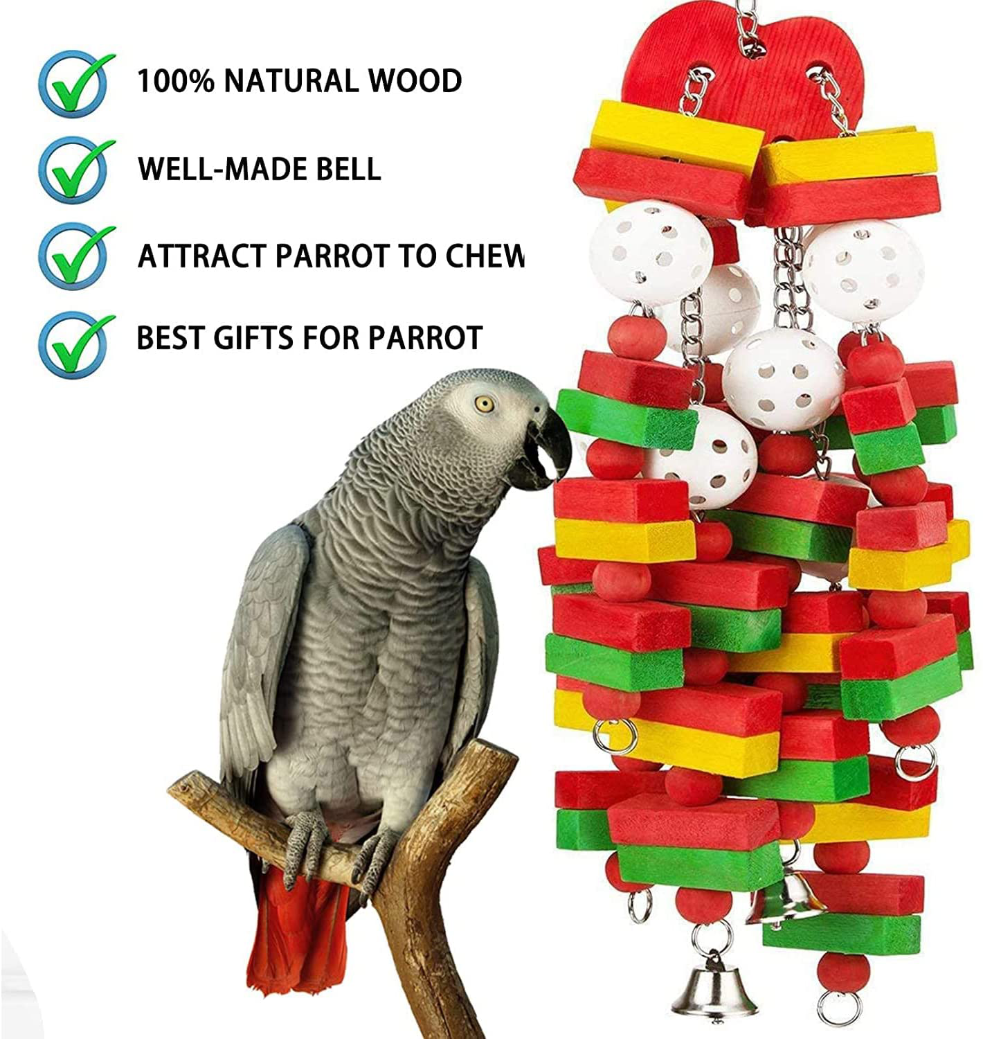 MQ Bird Toys Parrot Toys with Nature Wood Bird Chewing Toys for Small and Medium Birds, Best Toys for African Grey, Parakeets, Amazon Parrots, Finch, Budgie, Cockatiels, Conures and Love Birds Animals & Pet Supplies > Pet Supplies > Bird Supplies > Bird Toys MQ   