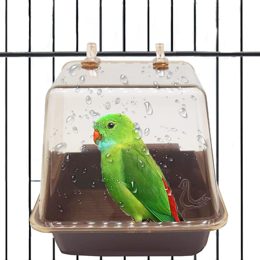 Parrot Bath Box Cage Multifunctional Bird Bathroom Foraging Systems Seed Clean Corral No Mess Feeder Water Cup Bird Accessory Bluebird Love Bird Parakeet 5.1 X 4.7 X 3.75 Inches