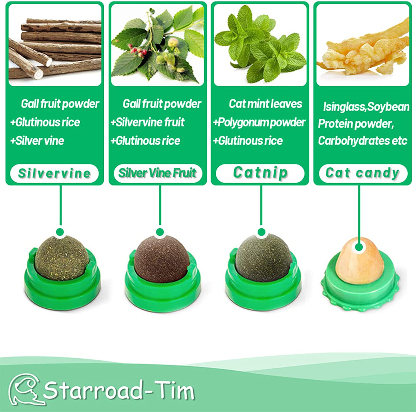 STARROAD-TIM Catnip Balls Catnip Toy for Cats Rotatable Edible Balls Natural Healthy Self-Adhesive Catnip Edible Balls Animals & Pet Supplies > Pet Supplies > Cat Supplies > Cat Toys STARROAD-TIM   