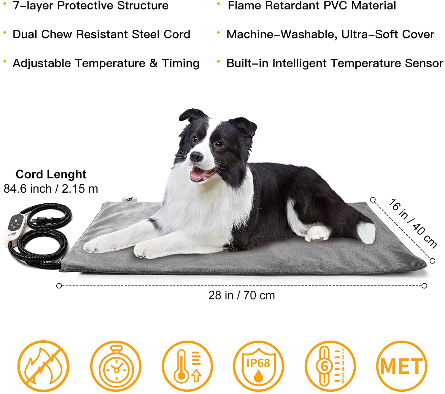 Toozey Pet Heating Pad, Temperature Adjustable Dog Cat Heating Pad with Timer, Waterproof Pet Heating Pads for Cats Dogs with Chew Resistant Cord, Electric Pads for Dogs Cats, Pet Heated Mat Animals & Pet Supplies > Pet Supplies > Cat Supplies > Cat Beds Toozey   