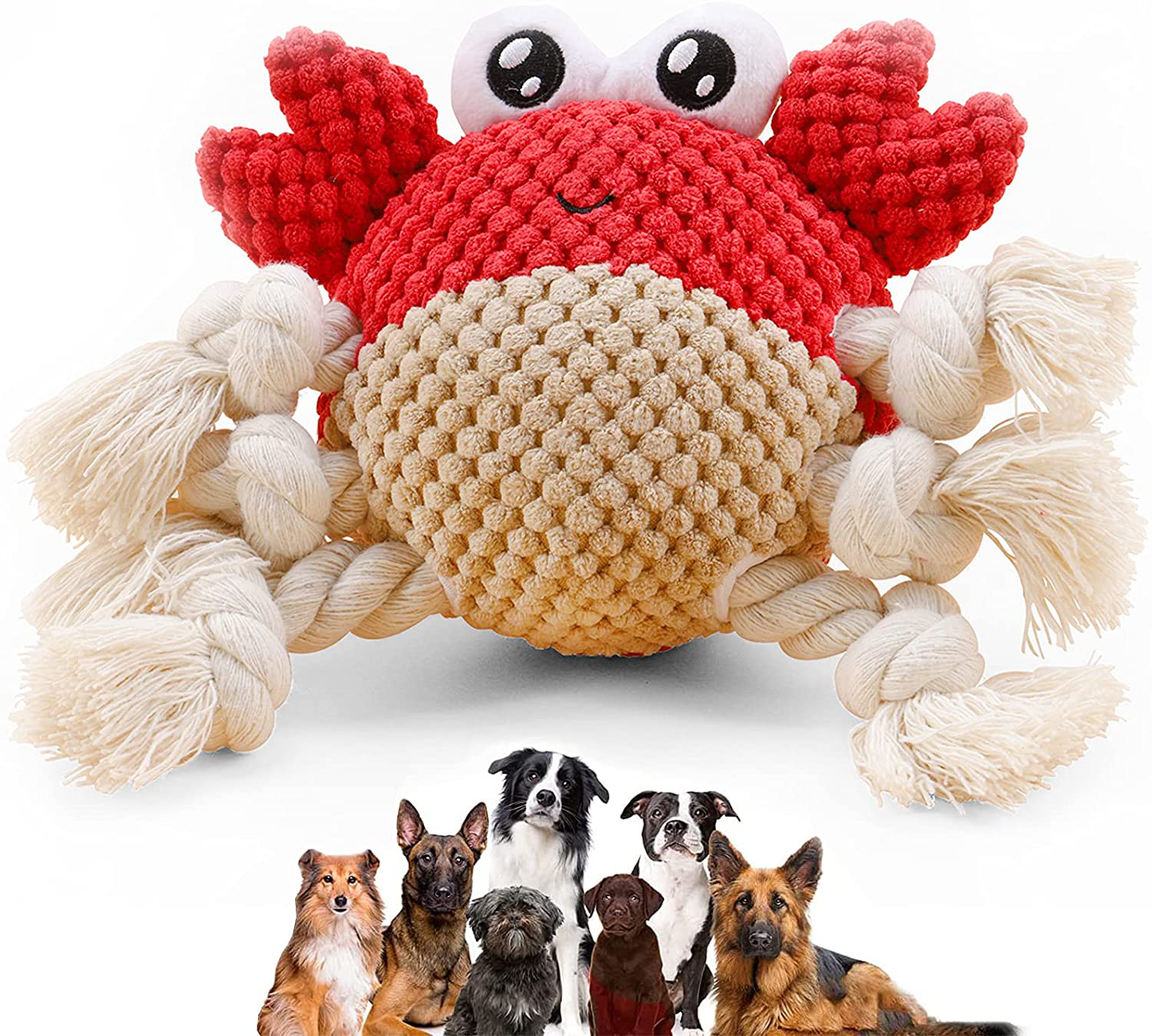 Dulaseed Dog Toys for Small Medium Dogs, Squeaky Plush Dog Chew Toys for Boredom , Durable Tough Rope Toys for Puppy Pet , Stuffed Dog Toys for Teeth Cleaning Animals & Pet Supplies > Pet Supplies > Dog Supplies > Dog Toys DuLaSeed Crab Shape  