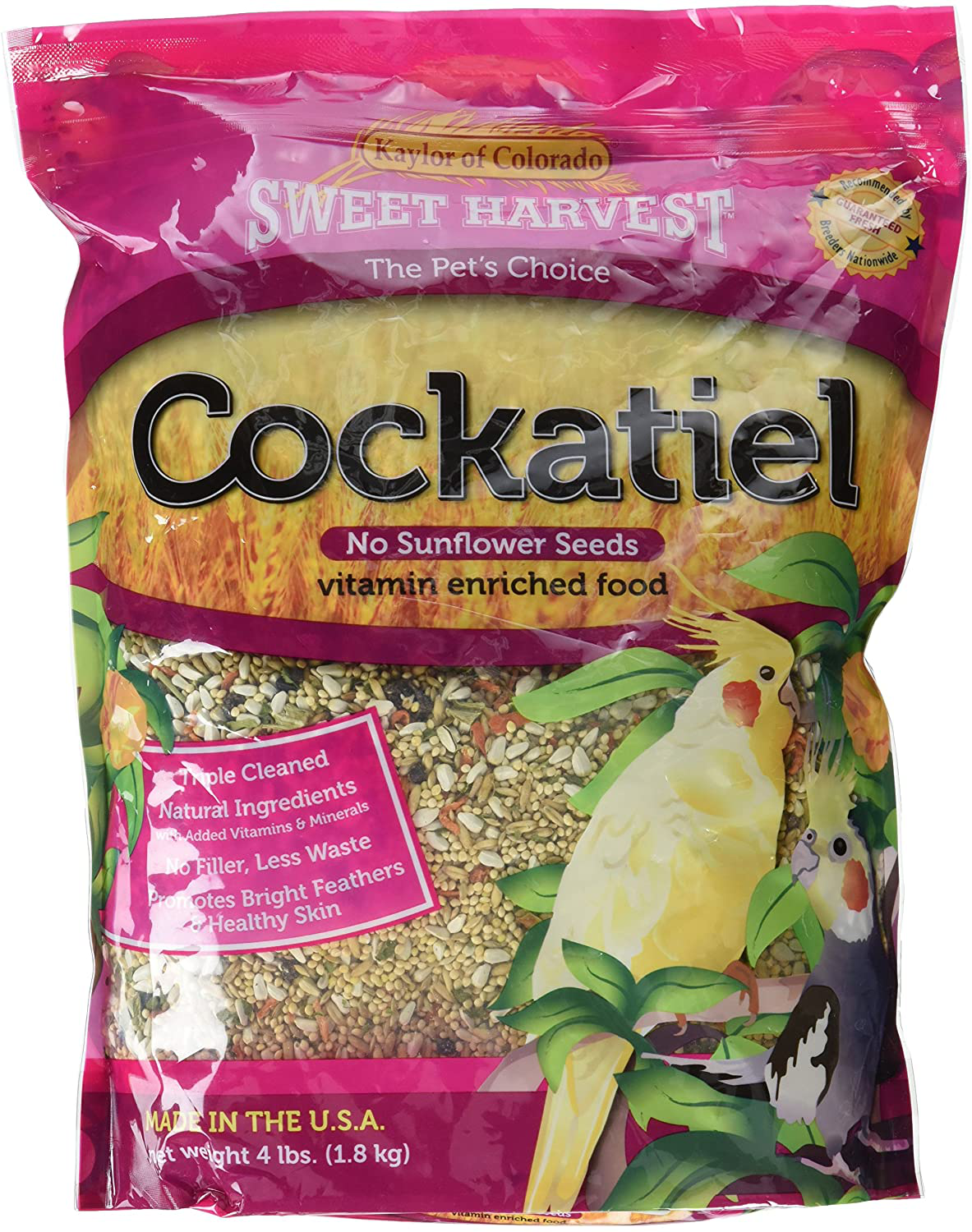 Sweet Harvest Cockatiel Bird Food (No Sunflower Seeds), 4 Lbs Bag - Seed Mix for Cockatiels