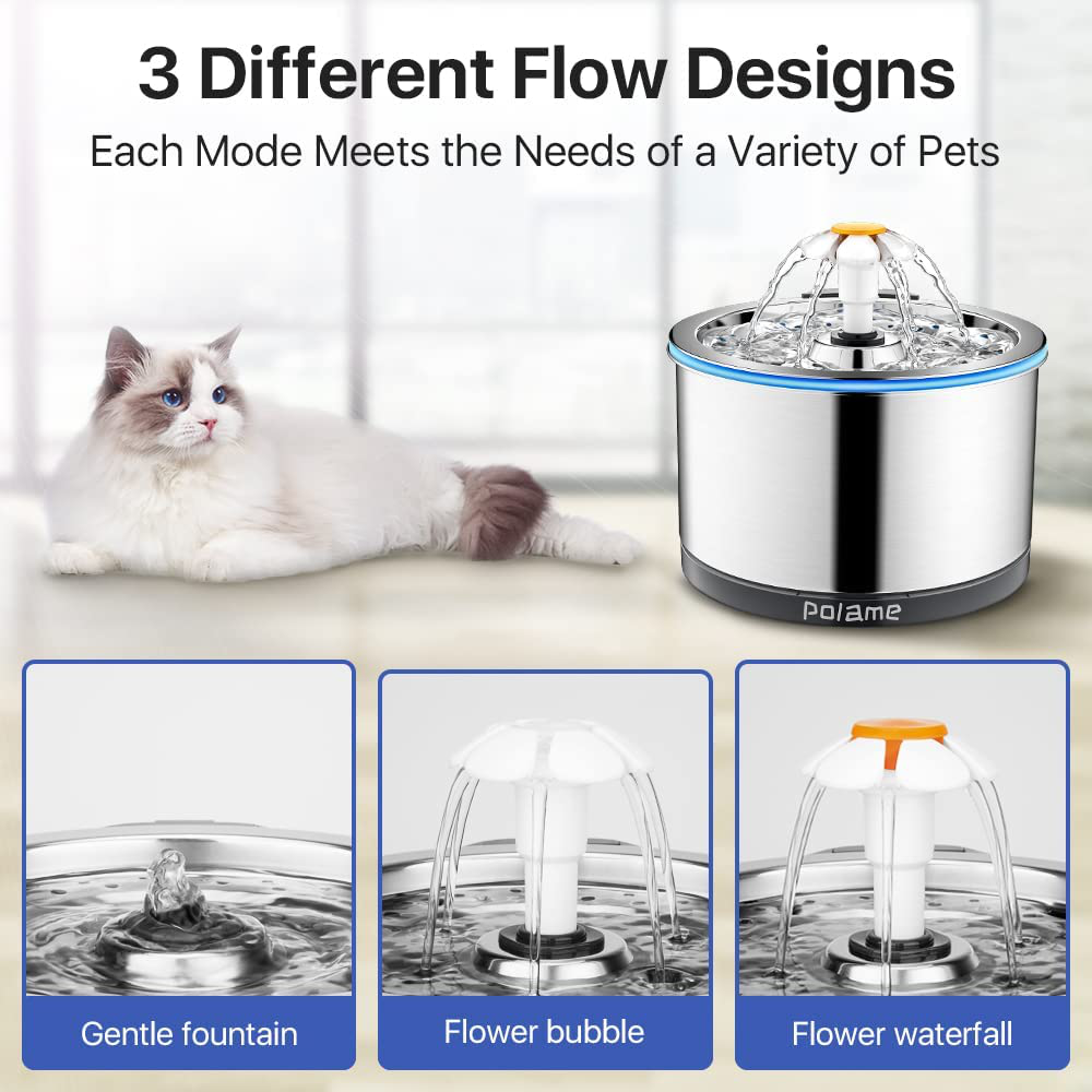 Cat Water Fountain Stainless Steel 84Oz 2.5L Pet Water Fountain