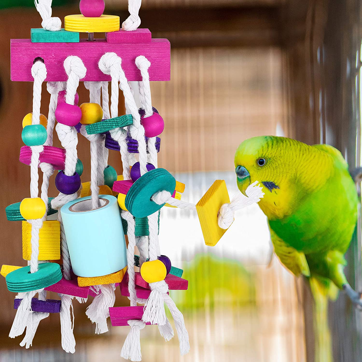 Pawaboo Pet Bird Chewing Toys, Parrot Cage Bite Toys, Bird Tearing Entertaining Toys, Multicolored Wooden Block Tearing Toys for Small and Medium Parrots and Pet Birds, Colorful Animals & Pet Supplies > Pet Supplies > Bird Supplies > Bird Treats Pawaboo   