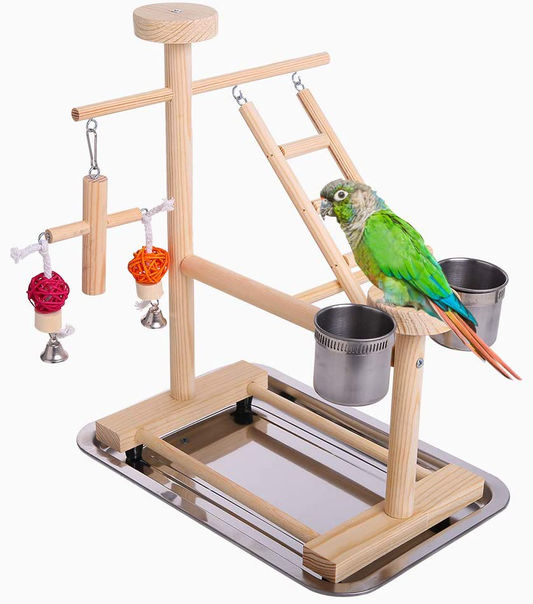 QBLEEV Parrot Playstand Perch Bird Play Stand Small Birds Play Gym Cockatiel Playground Platform Hanging Bell Swing Ladders Toys with Birdcage Food Dish Feeder Cup for Small Animals Hamsters Finch Animals & Pet Supplies > Pet Supplies > Bird Supplies > Bird Gyms & Playstands QBLEEV   