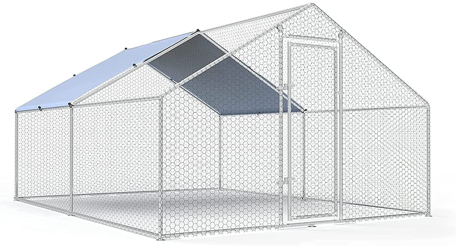 Large Metal Chicken Coop Walk-In Poultry Cage Chicken Run Pen Dog Kennel Duck House Spire Shaped Coop with Waterproof and Anti-Ultraviolet Cover for Outdoor Farm Use(9.8' L X 19.7' W X 6.4' H) Animals & Pet Supplies > Pet Supplies > Dog Supplies > Dog Kennels & Runs iclbc Spire Shaped 9.8' L x 13.1' W x 6.4' H 