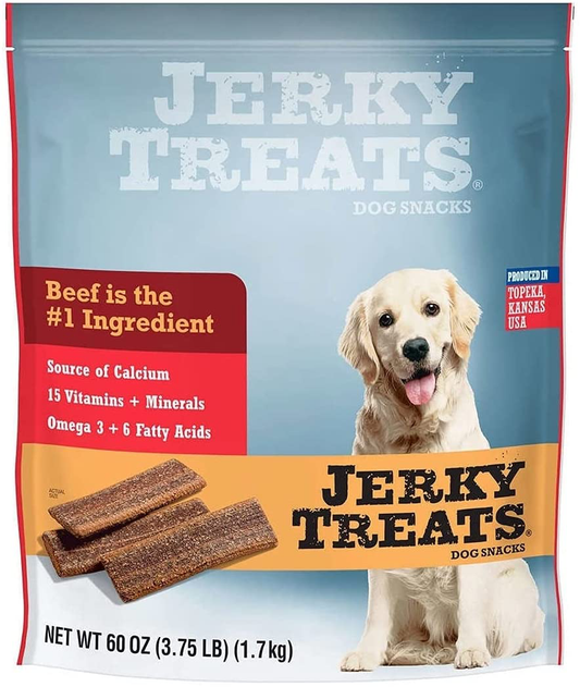 Jerky Treats Tender Beef Strips Dog Snacks 15 Vitamin& Mineral& Omega 3 Made in USA, 60 Oz, New Packaging (1 Pack)