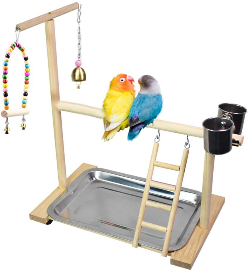 Bird Playground Parrot Playstand, Bird Play Stand with Feeder Seed Cups, Ladder Hanging Swing Chew Exercise Toys, for Conure Macaw Cockatiel Finch Small Animals Animals & Pet Supplies > Pet Supplies > Bird Supplies > Bird Gyms & Playstands Dbeans Flourithing   