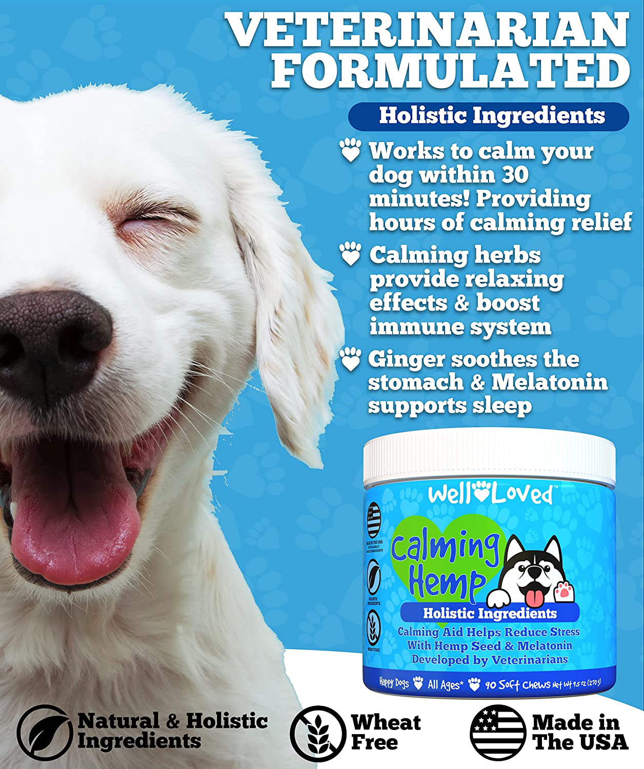 Well Loved Calming Chews for Dogs - Dog Calming Treats, Made in USA, Vet Developed, Dog Anxiety Relief, Separation, Fireworks, Travel & Stress Support, Melatonin, Natural & Holistic, 90 Calming Treats Animals & Pet Supplies > Pet Supplies > Small Animal Supplies > Small Animal Treats Well Loved   