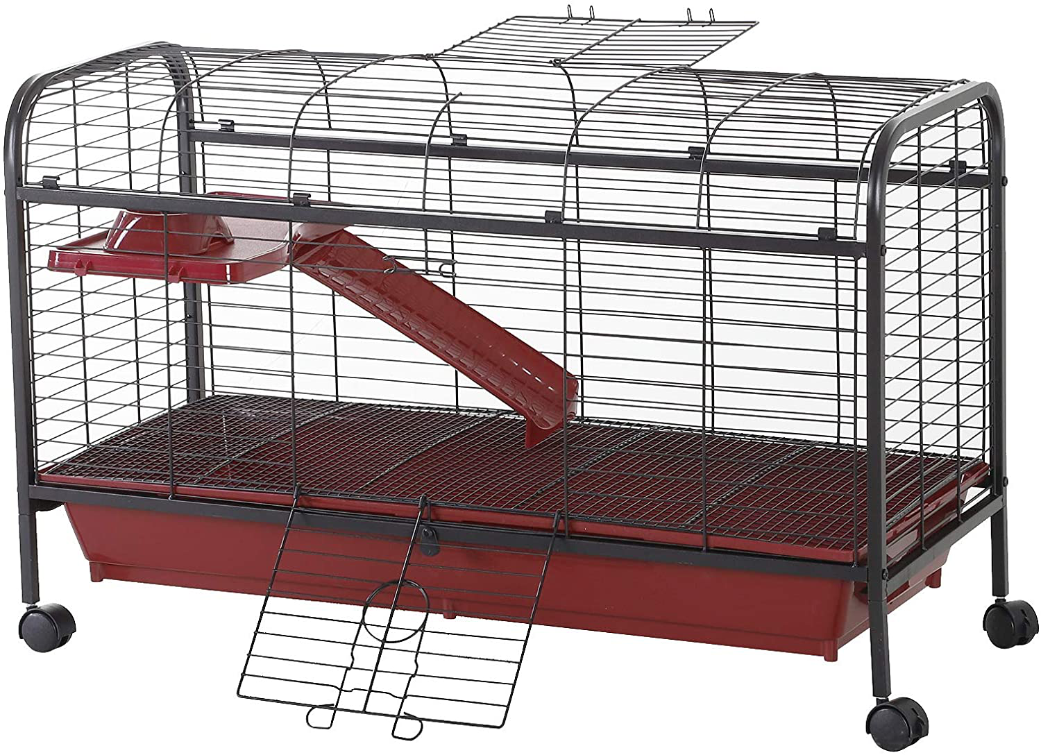 Pawhut 41" L Small Animal Cage Rabbit Guinea Pig Hutch Pet Play House with Feeder,Rolling Wheels, Platform, Ramp Animals & Pet Supplies > Pet Supplies > Small Animal Supplies > Small Animal Habitats & Cages PawHut   