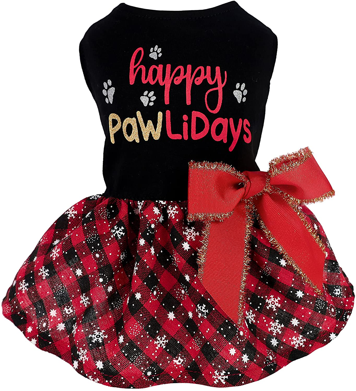Fitwarm Holiday Theme Dog Dresses for Valentines Day Christmas New Year Halloween 4Th of July Birthday Mother'S Day Designer Dog Clothes Holiday Festival Dog Dress Puppy Party Costumes Doggie Shirts Cat Outfits Apparel Clothing Animals & Pet Supplies > Pet Supplies > Dog Supplies > Dog Apparel Fitwarm Happy Pawlidays S 