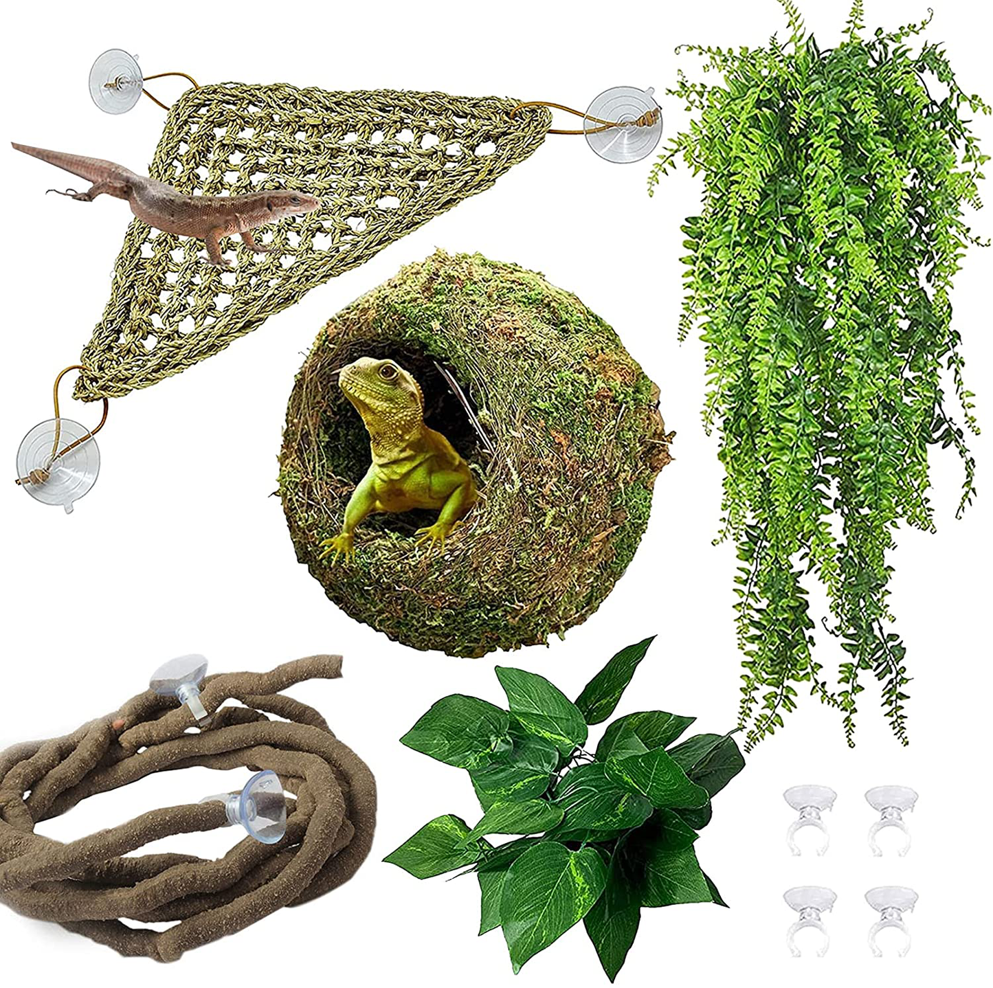 Hamiledyi Reptile Moss Cave Hide,Gecko Habitat Hammock Green Moss Accessories Plastic Terrarium Plant Vines for Small Bearded Dragon,Snakes,Chameleon Climbing Hibernation Sleeping Animals & Pet Supplies > Pet Supplies > Reptile & Amphibian Supplies > Reptile & Amphibian Habitat Accessories Hamiledyi   