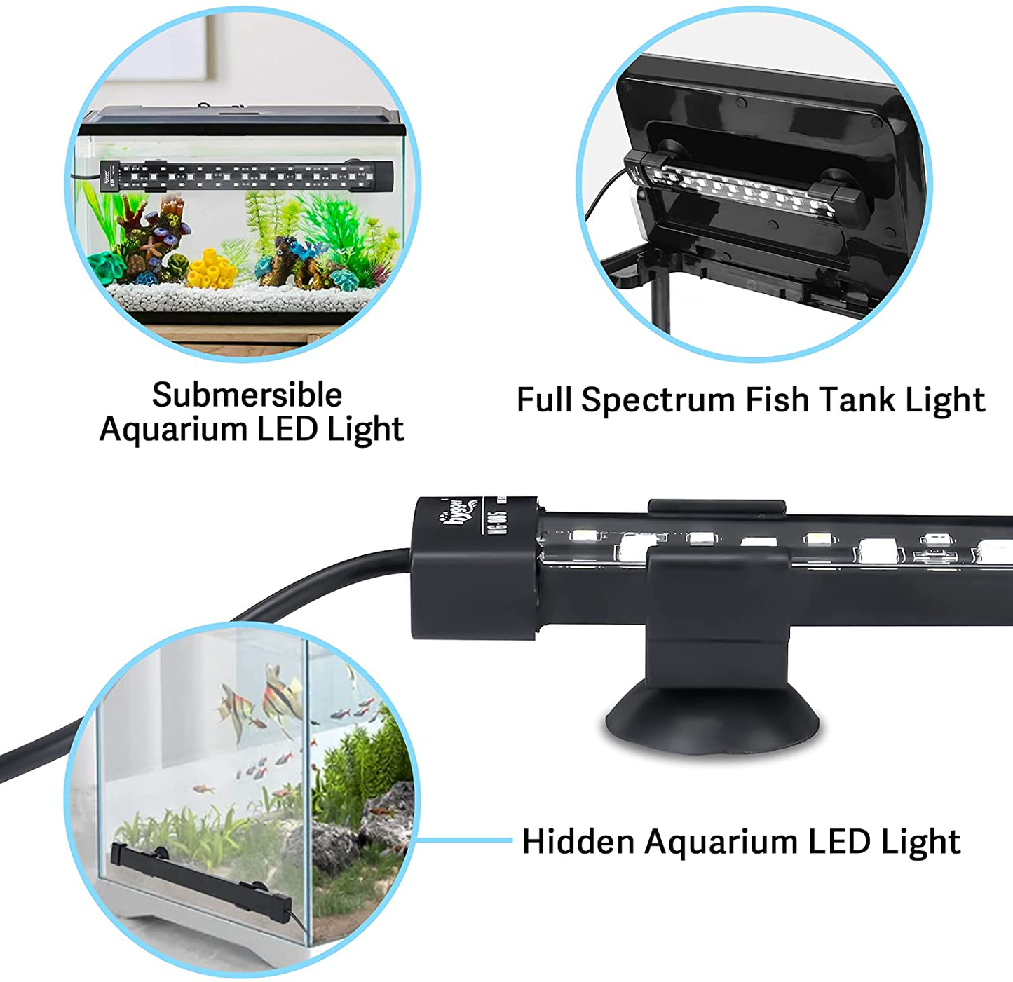 Hygger 24/7 Mode Submersible Aquarium LED Light, Full Spectrum Hidden Fish Tank Light with 3 Rows Beads 7 Colors Auto on off Sunrise-Daylight-Moonlight, Adjustable Timer Brightness 6W