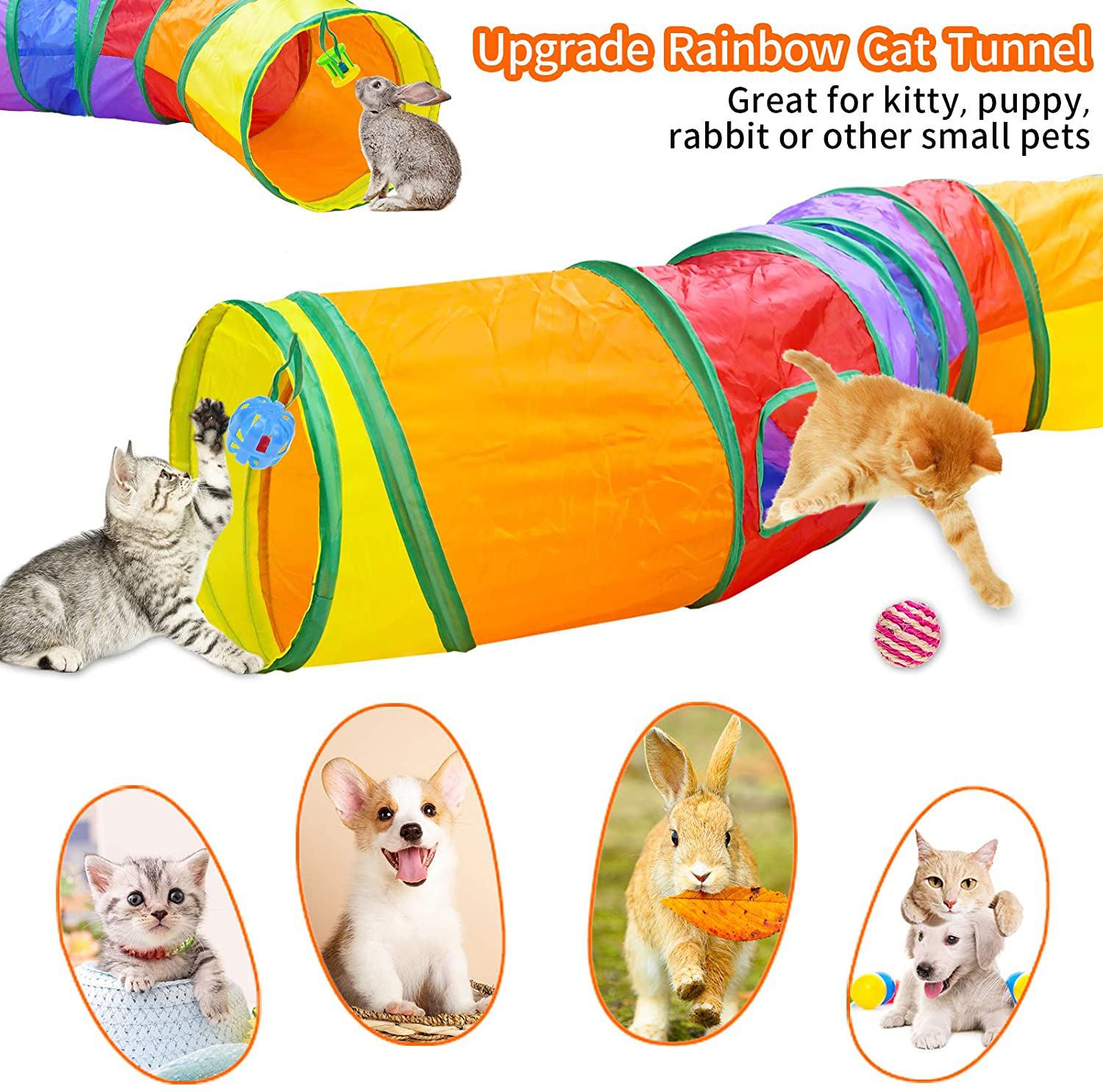 Malier 20 PCS Cat Kitten Toys Set, Collapsible Cat Tunnels for Indoor Cats, Interactive Cat Feather Toy Fluffy Mouse Crinkle Balls Toys for Cat Puppy Kitty Kitten Rabbit (A-Rainbow) Animals & Pet Supplies > Pet Supplies > Cat Supplies > Cat Toys Malier   