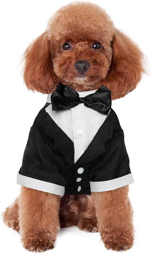 Kuoser Dog Shirt Puppy Pet Small Dog Clothes, Stylish Suit Bow Tie Costume, Wedding Shirt Formal Tuxedo with Black Tie, Dog Prince Wedding Bow Tie Suit Animals & Pet Supplies > Pet Supplies > Dog Supplies > Dog Apparel Kuoser Black XXL(Chest-21.25",Weight:17-25lb) 