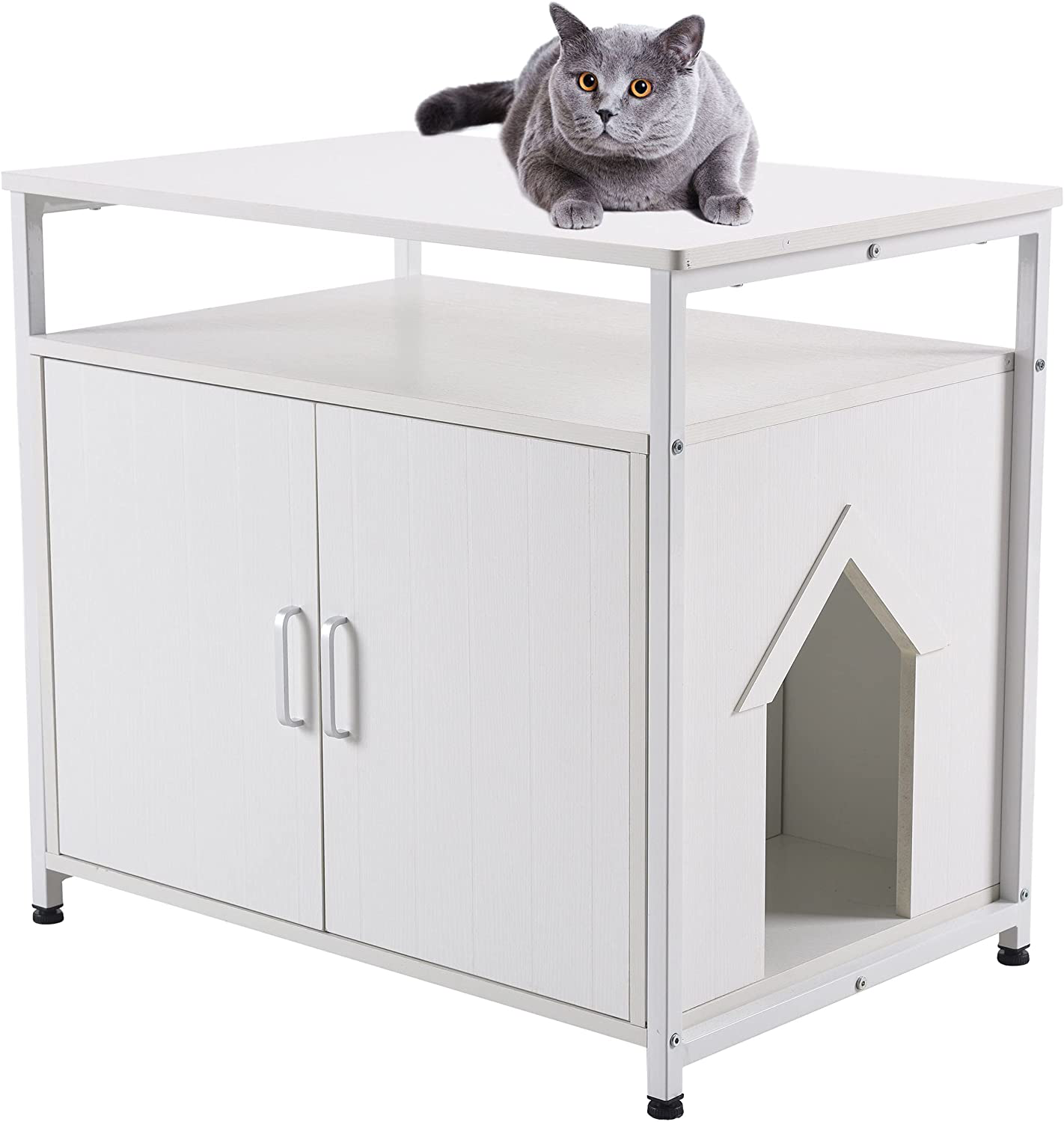 SUNGIFT Litter Box Enclosure Cat Litter Box Furniture Hidden
