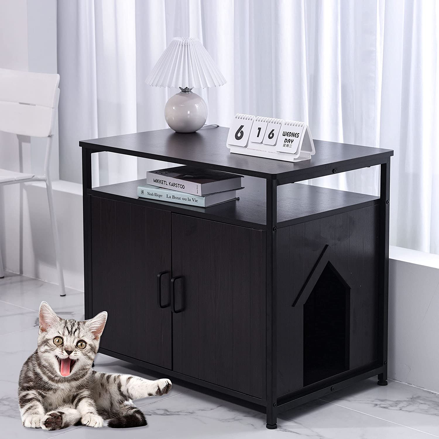 SUNGIFT Litter Box Enclosure Cat Litter Box Furniture Hidden Wooden KOL PET