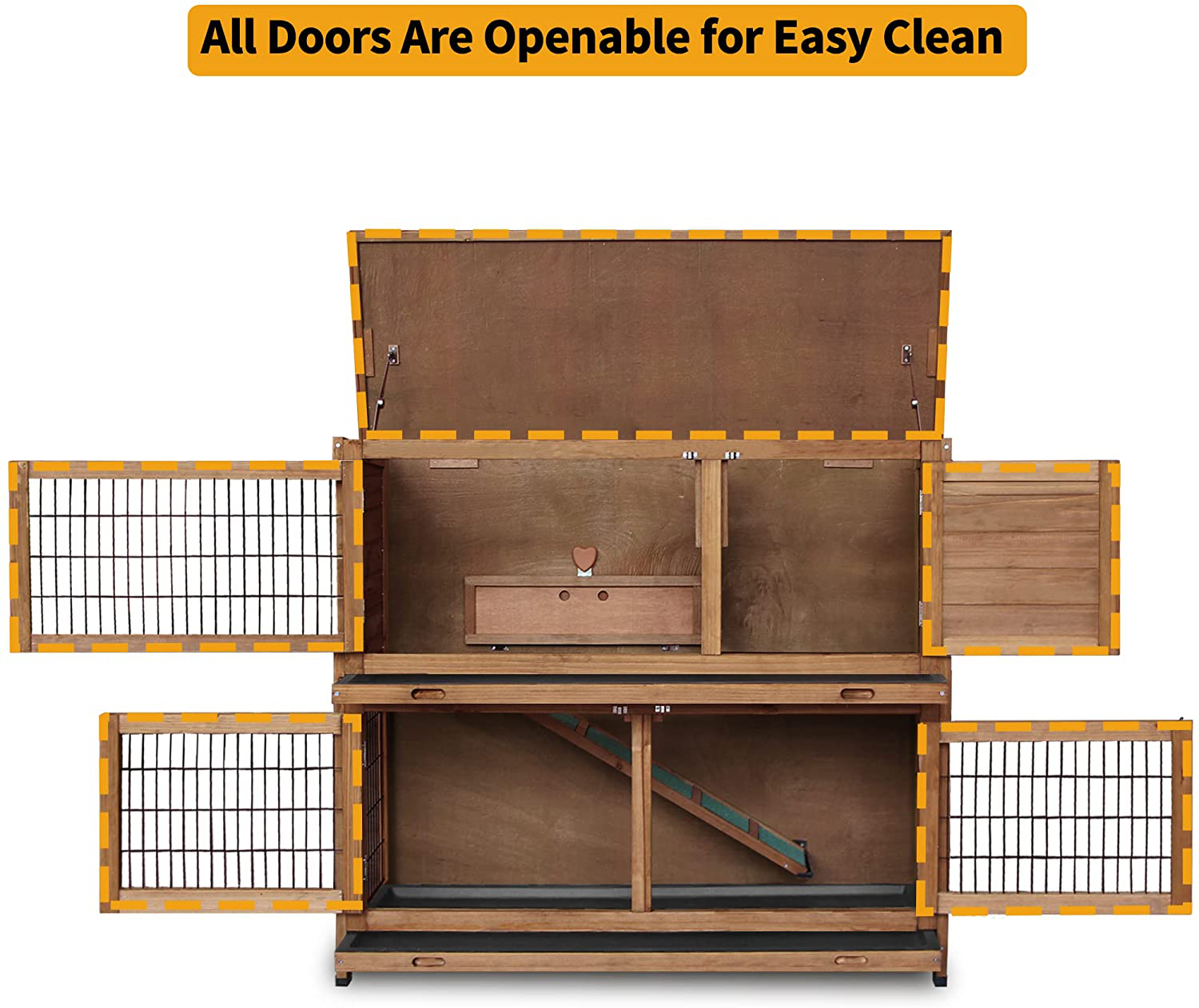 Lovupet Rabbit Hutch Cage with Pull Out Tray, 2 Story Indoor Outdoor Wooden Bunny Cage, Rabbit House with Run Ramp for Guinea, Habitat, Small Animals Pets, 1029 Animals & Pet Supplies > Pet Supplies > Small Animal Supplies > Small Animal Habitats & Cages Lovupet   