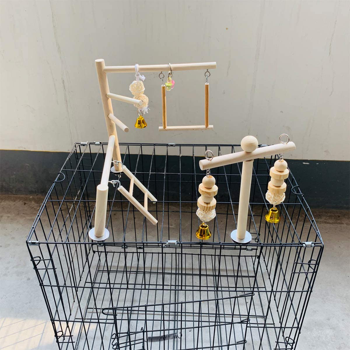 Hamiledyi Parrot Playground Parakeet Perches outside Cage Bird Climbing Ladder Swing Toy Natural Wood Cockatiel Play Gyms Stand for Small Conure Love Birds Finch African Grey Macaw Amazon Budgies Animals & Pet Supplies > Pet Supplies > Bird Supplies > Bird Gyms & Playstands Hamiledyi   