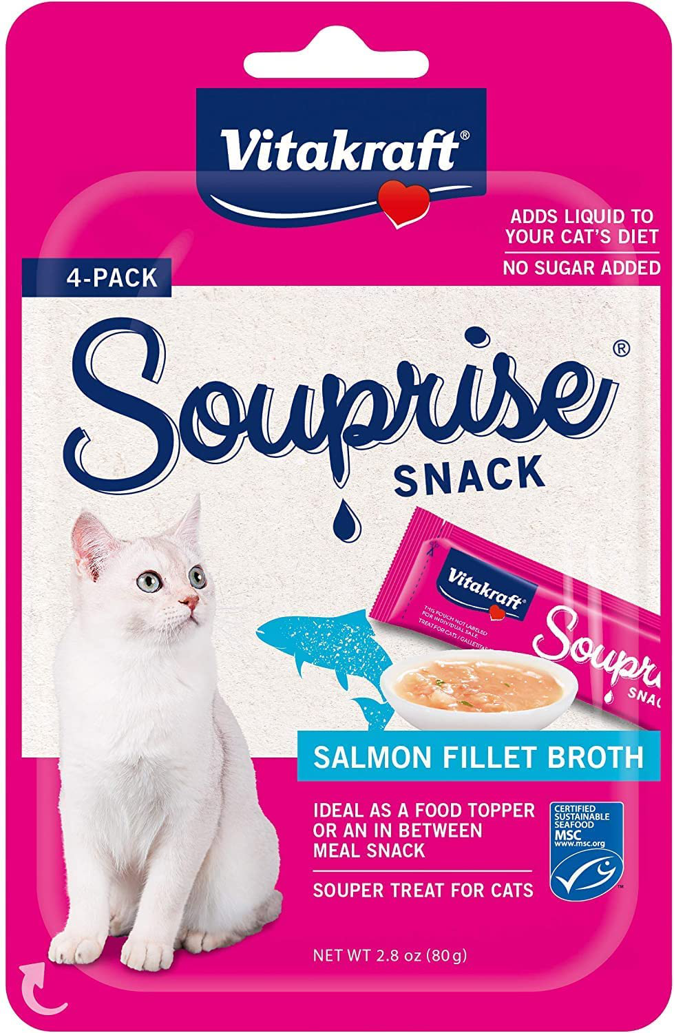 Vitakraft Souprise Snack Broth Treats for Cats, Food Topper or between Meal Snack, Adds Liquid to Your Cat'S Diet Animals & Pet Supplies > Pet Supplies > Cat Supplies > Cat Treats Vitakraft Salmon Broth, 4 Servings  