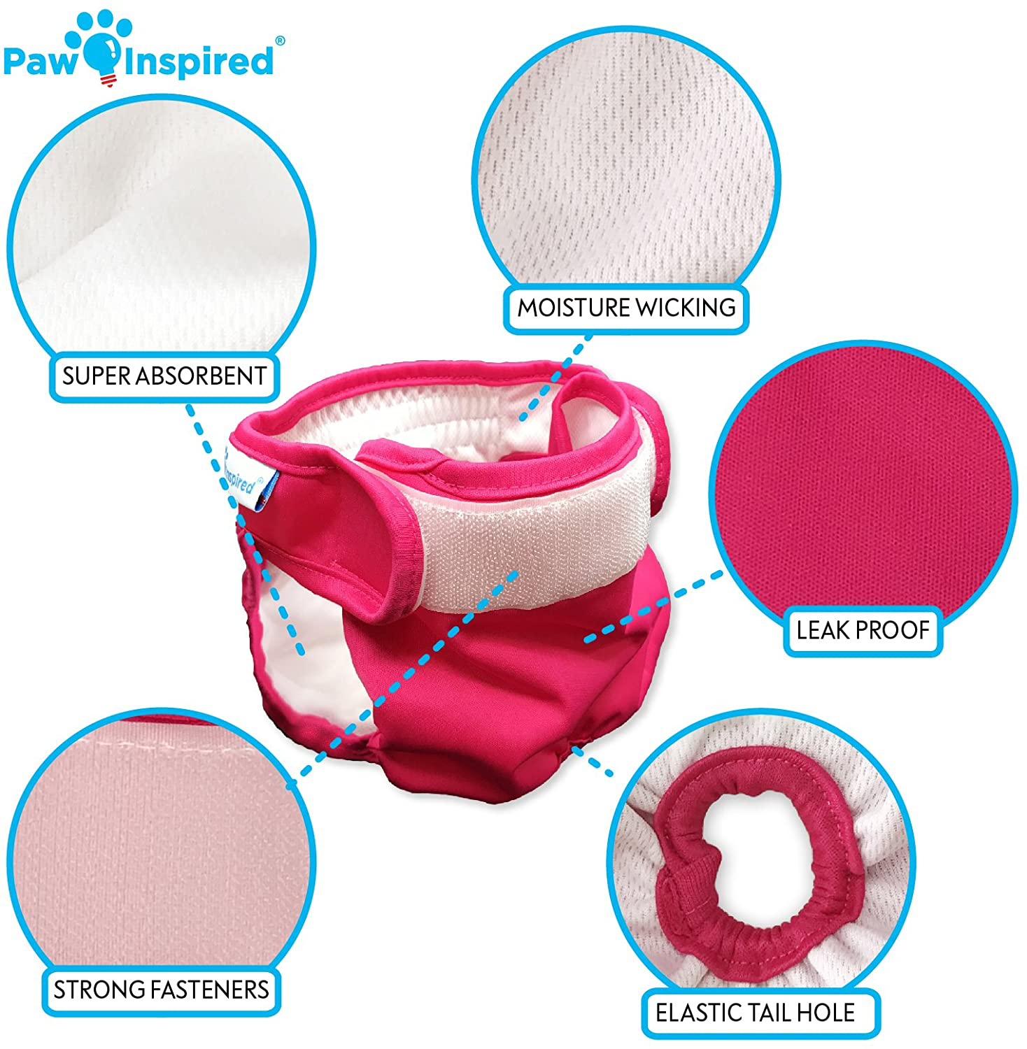Paw Inspired Washable Dog Diapers | Reusable Dog Diapers | Washable Female Dog Diapers | Cloth Dog Diapers for Dogs in Heat, or Dog Incontinence Diapers Animals & Pet Supplies > Pet Supplies > Dog Supplies > Dog Diaper Pads & Liners Paw Inspired   