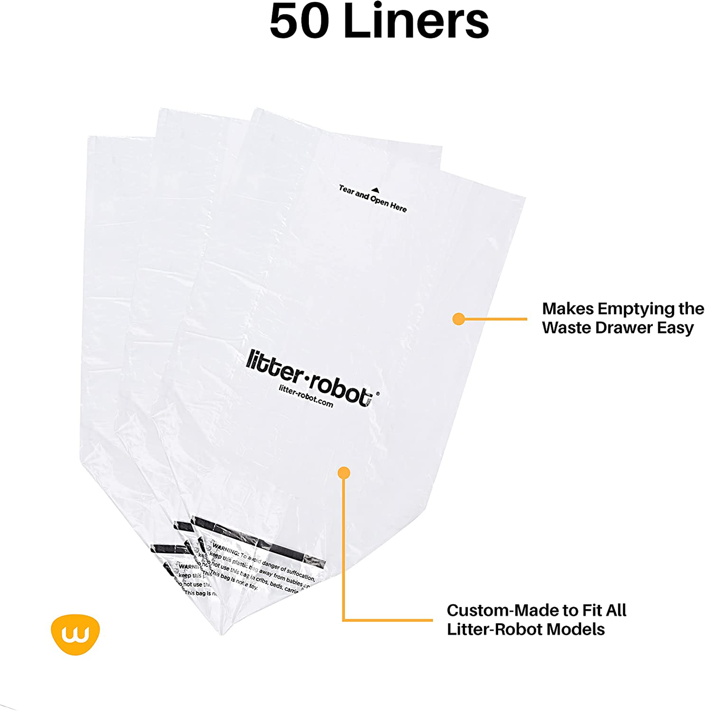 Litter-Robot Waste Drawer Liners by Whisker, 50-Pack - Litter Box Liner Bags, Custom Fit for Litter-Robot 3, 9-11 Gallons of Capacity… Animals & Pet Supplies > Pet Supplies > Cat Supplies > Cat Litter Box Liners Whisker   