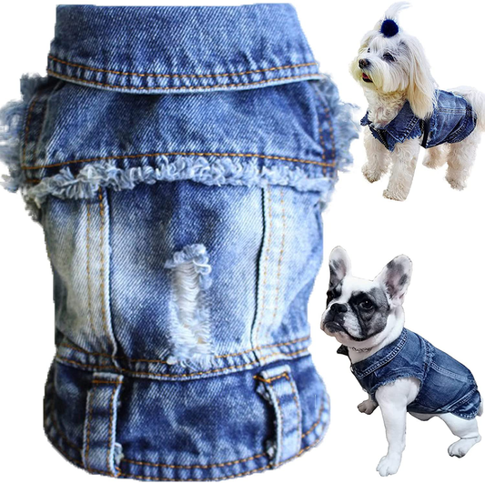 Brocarp Dog Jean Jacket, Blue Denim Lapel Vest Coat T-Shirt Costume Cute Girl Boy Dog Puppy Clothes, Comfort and Cool Apparel, for Small Medium Dogs Cats, Machine Washable Dog Outfits Animals & Pet Supplies > Pet Supplies > Dog Supplies > Dog Apparel Brocarp Blue 1 XS (Pack of 1)