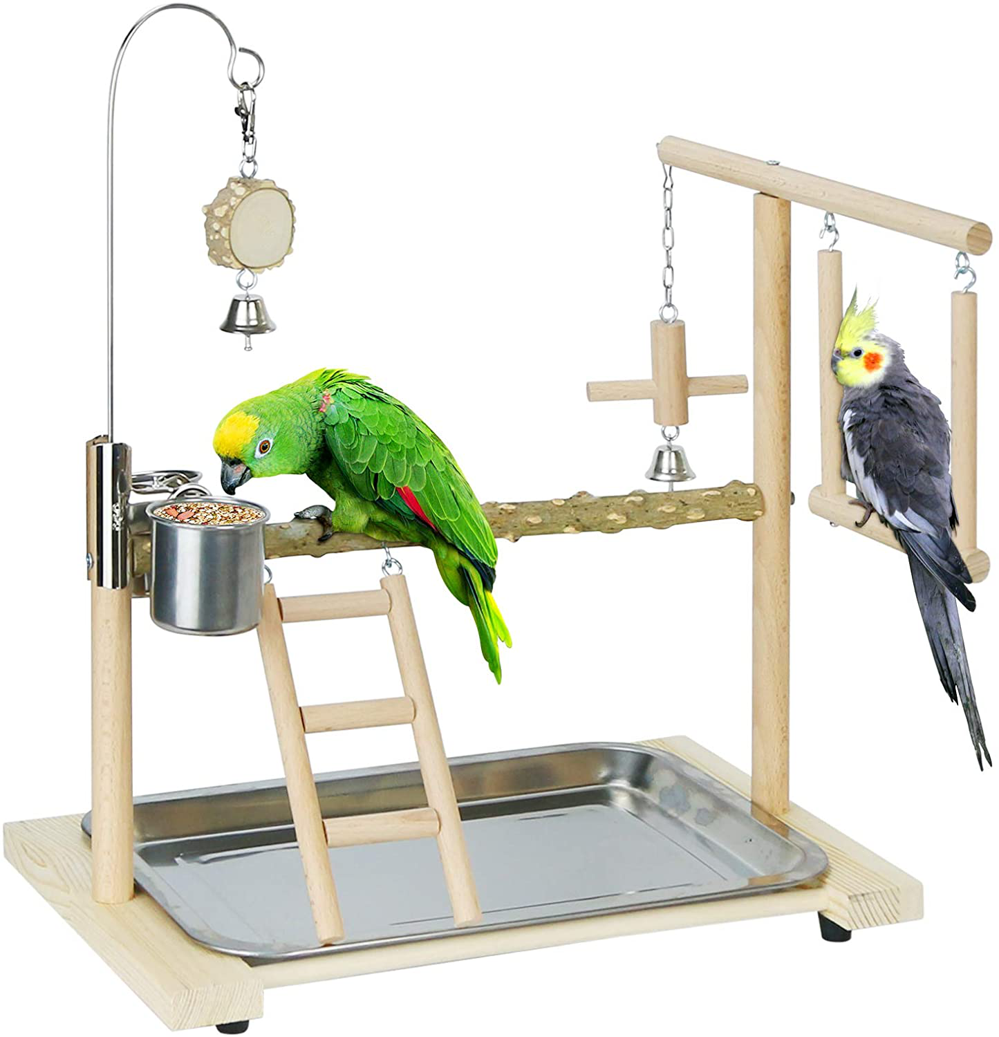 Edudif Bird Playground Stand Parakeet Cockatiel Parrot Gym Playground Natural Wood Playstand for Birds,Bird Perches Play Stand Bird Activity Stand Animals & Pet Supplies > Pet Supplies > Bird Supplies > Bird Gyms & Playstands Edudif   