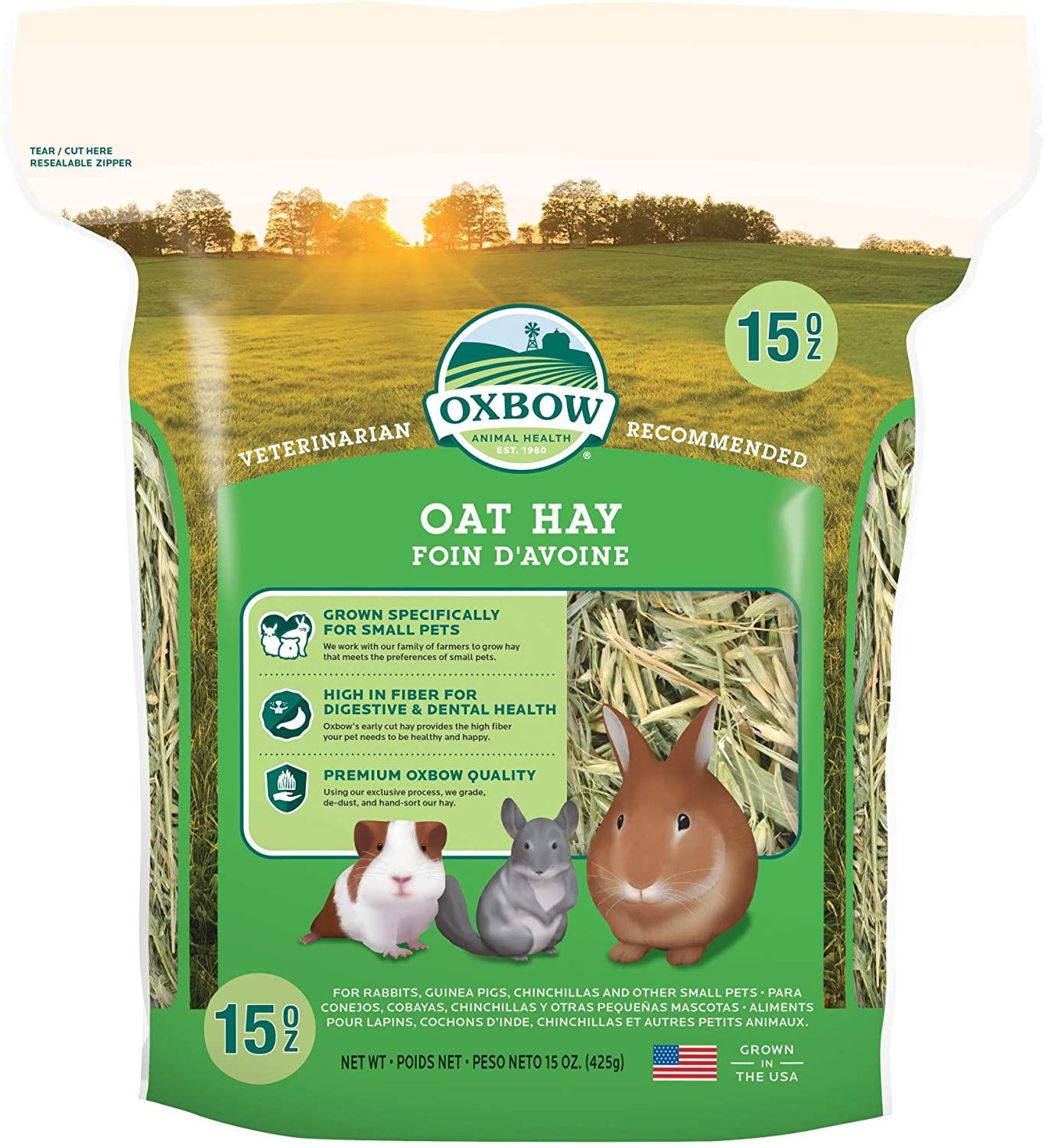 Animal Health Oat Hay - All Natural Hay for Rabbits, Guinea Pigs, Chinchillas, Hamsters & Gerbils - 15 Animals & Pet Supplies > Pet Supplies > Small Animal Supplies > Small Animal Food Oxbow 15 Ounce (Pack of 1)  