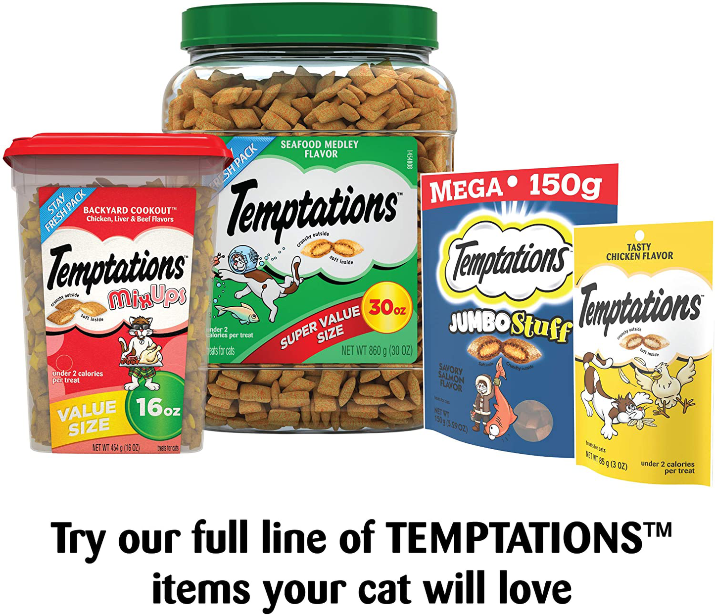 TEMPTATIONS Jumbo Stuff Crunchy and Soft Cat Treats, 2.5 Oz. (12 Pack)