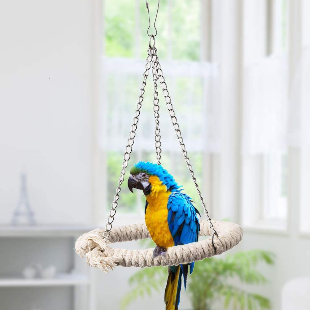 Bird Swing Stand, Parrots Wood Perch Stand Ladder Swing Climbing Ladder Ring with Cotton Rope for Small Animals Pet Birds