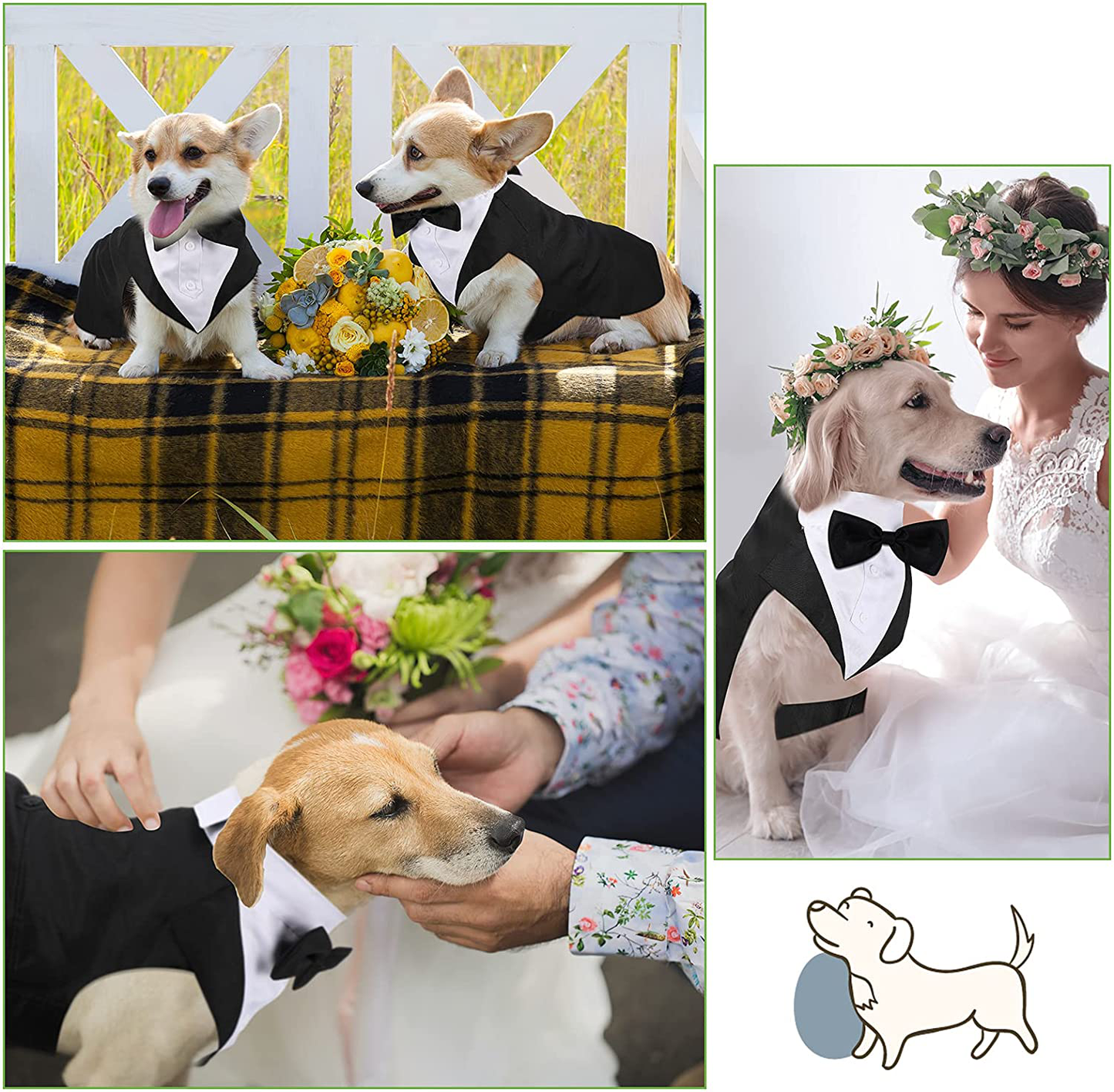 Dog Tuxedo Dog Suit and Bandana Set Dogs Formal Tuxedo Pet Wedding Party Suit Wedding Bow Tie Shirt for Wedding Halloween Birthday Costumes (XL)