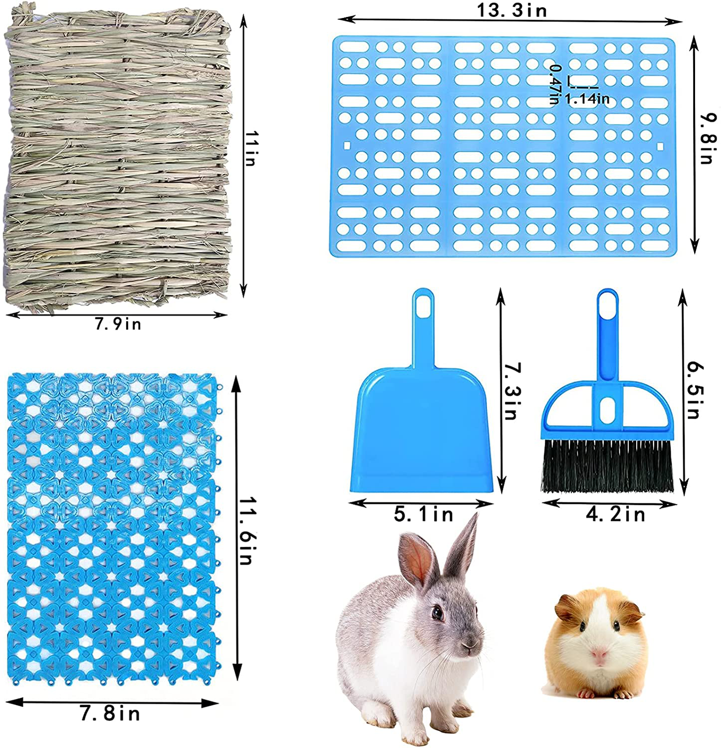 Kathson Rabbit Cage Mats Bunny Plastic Floor Pads Small Animal Feet Pad Pet Grass Woven Bed Mat Hamster Bedding Nest Chew Toy Cleaning Tool for Rat Chinchilla Guinea Pig 7PCS Animals & Pet Supplies > Pet Supplies > Small Animal Supplies > Small Animal Bedding kathson   