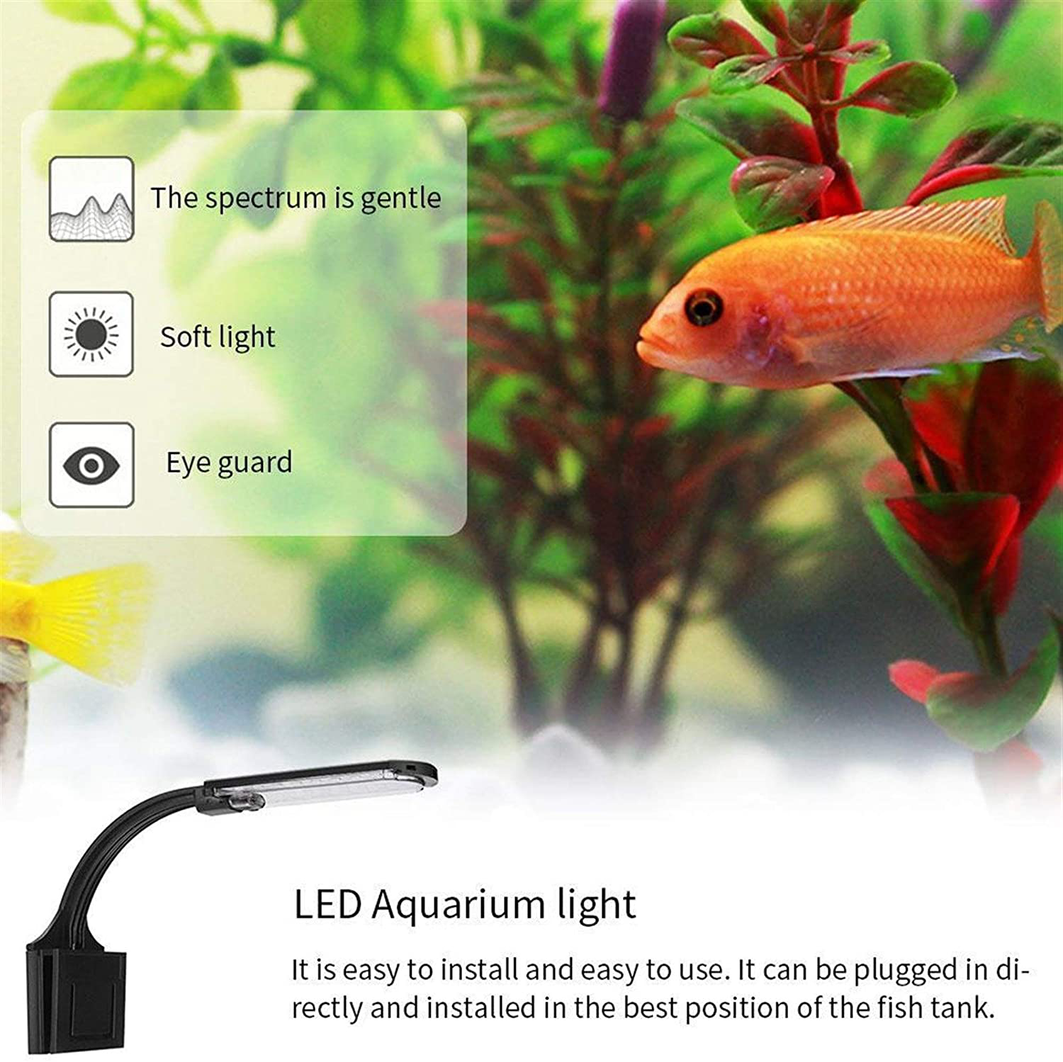 HXY2020 Pet Heating Pad Simple LED Aquarium Lights Water Grass Plants Grow Light Fish Tank Clip-On Waterproof Lighting Lamp Water Grass Light Reptile & Amphibian Habitat