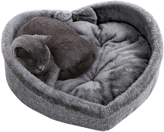 Cat Bed - Heart Pet Bed for Cats or Small Dogs, Ultra Soft Short Plush, Anti-Slip Bottom, Washable High Resilience PP Cotton, Comfortable Self Warming Autumn Winter Indoor Sleeping Cozy Kitty Teddy Animals & Pet Supplies > Pet Supplies > Cat Supplies > Cat Furniture Lcybem Grey  
