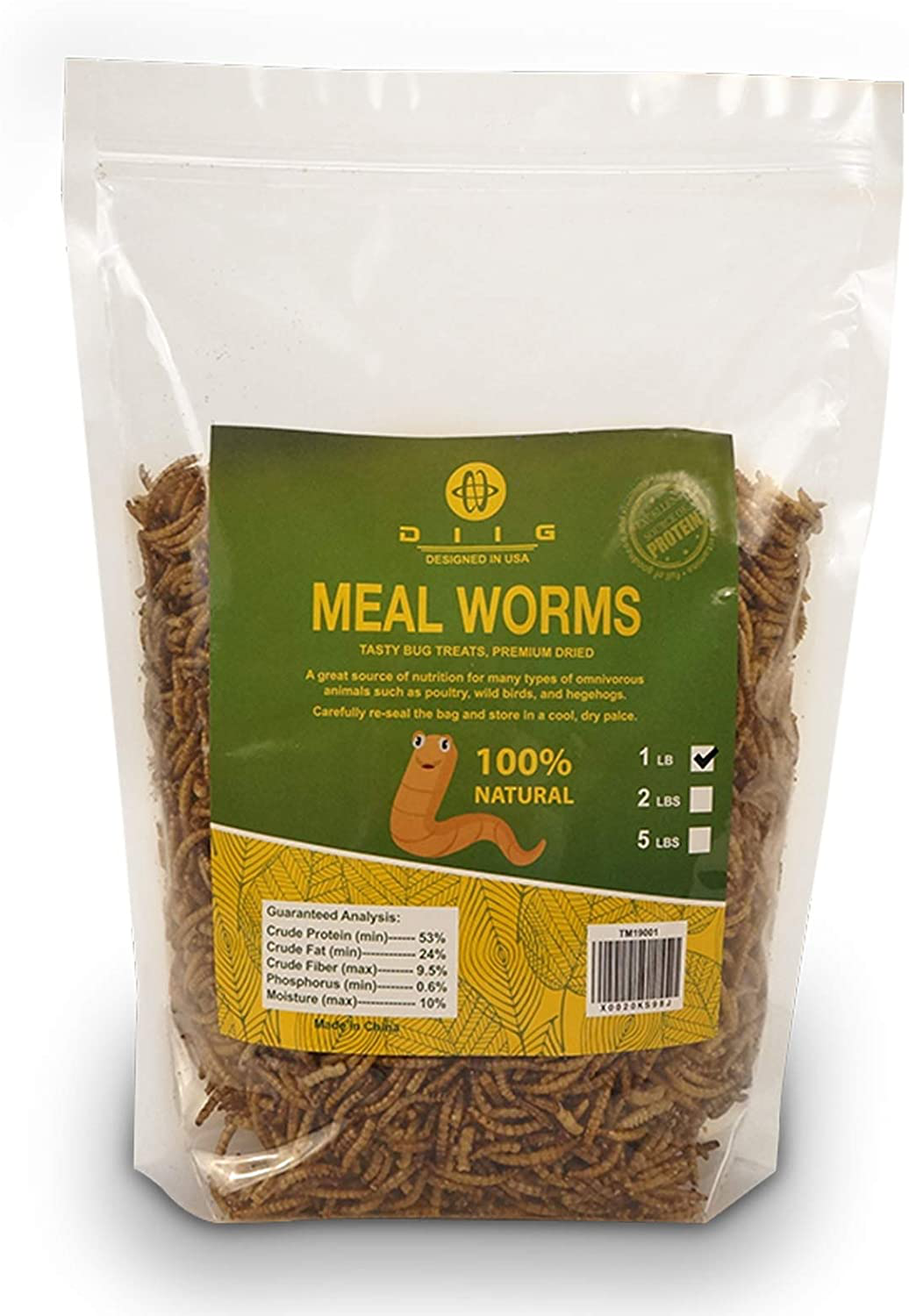 DIIG Non-Gmo Dried Mealworms/Crickets/Black Soldier Fly - Treats for Birds Chickens Hedgehog Hamster Fish Reptile Turtles Animals & Pet Supplies > Pet Supplies > Bird Supplies > Bird Treats DIIG Mealworms 1 LB 