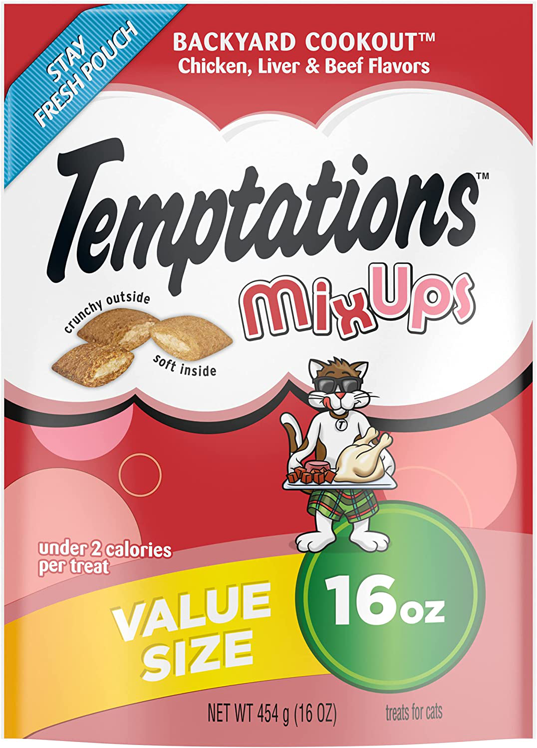 TEMPTATIONS Mixups Crunchy and Soft Cat Treats, 16 Oz., Pouches and Tubs