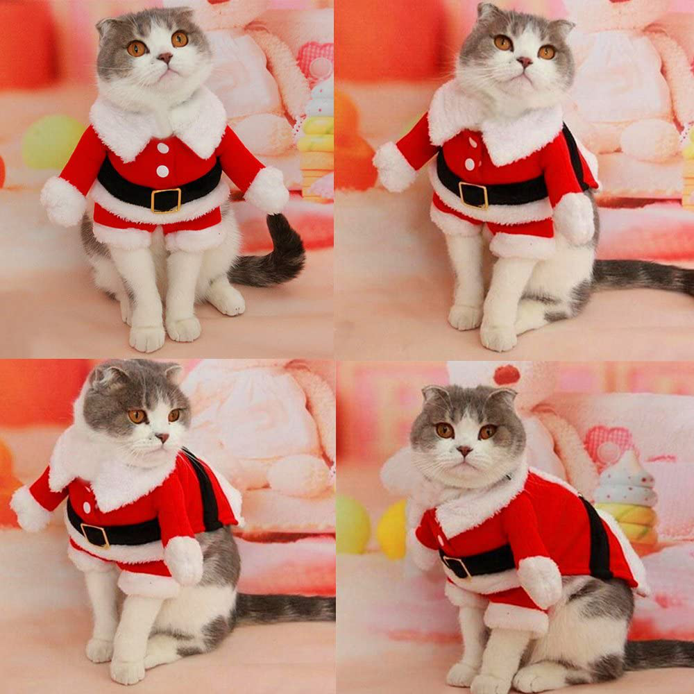 Bolbove Pet Christmas Santa Claus Suit Costume for Small Boy Dogs & Male Cats Jumpsuit Winter Coat Warm Clothes