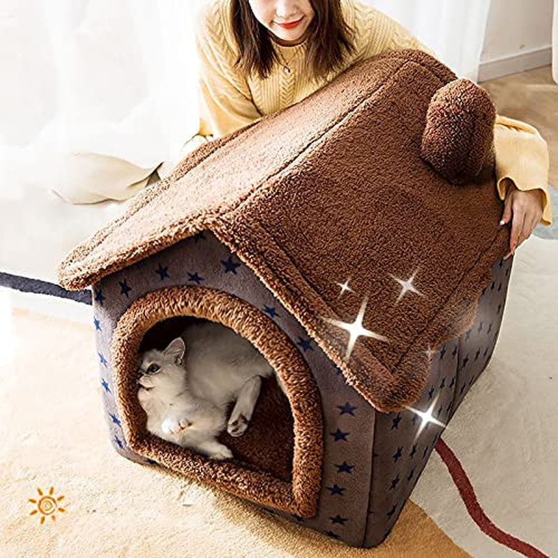 Dog House Kennel Soft Pet Bed Tent Indoor Enclosed Warm Plush Sleeping Nest Basket with Removable Cushion Travel Dog Accessory Coffee Animals & Pet Supplies > Pet Supplies > Dog Supplies > Dog Houses Petpany   