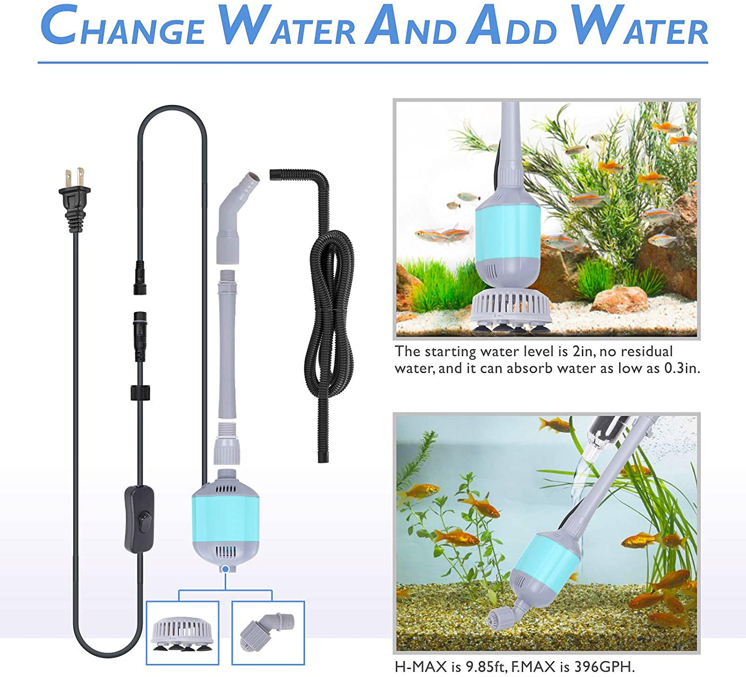 Aquarium Siphon Fish Tank Syphon Vacuum Cleaner Pump Semi-Automatic Water  Change