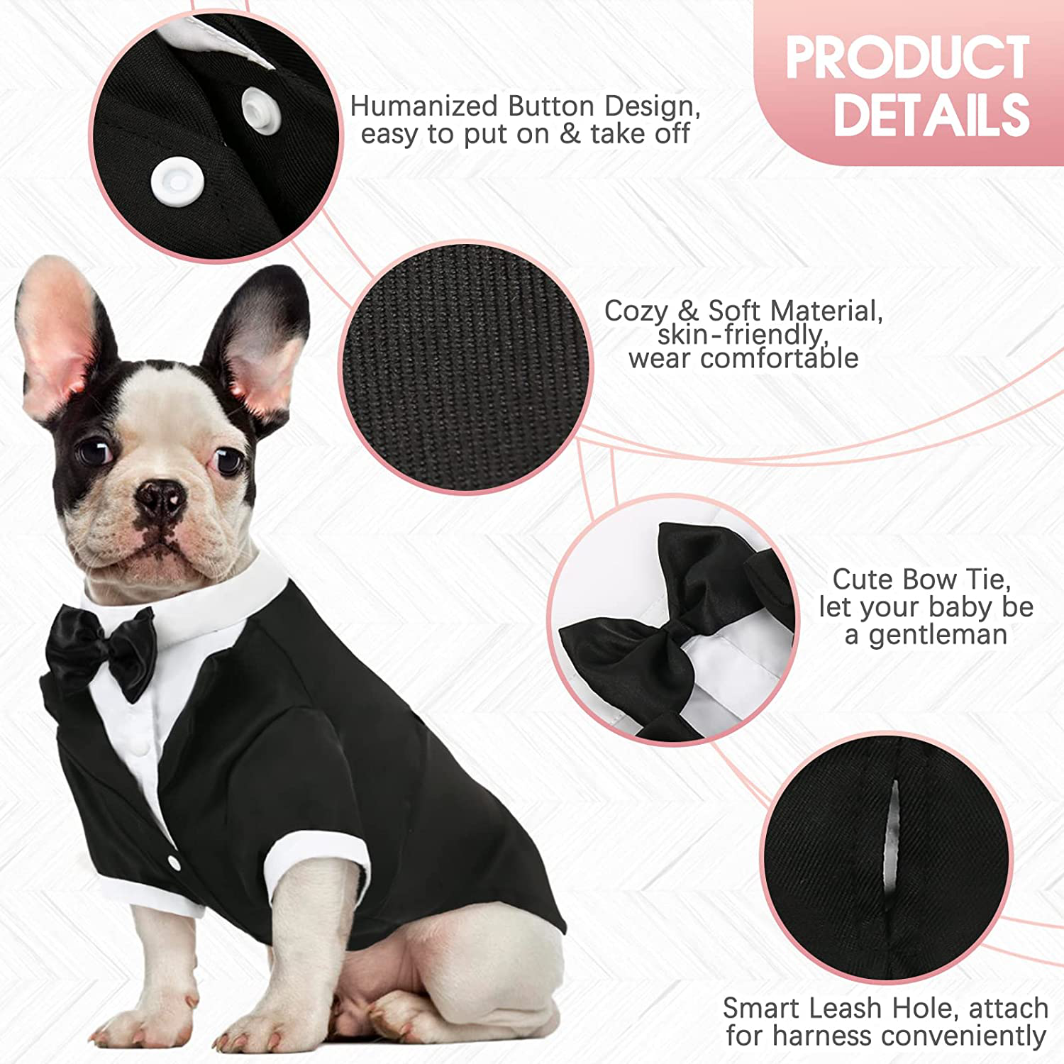 Kuoser Dog Shirt Puppy Pet Small Dog Clothes, Stylish Suit Bow Tie Costume, Wedding Shirt Formal Tuxedo with Black Tie, Dog Prince Wedding Bow Tie Suit